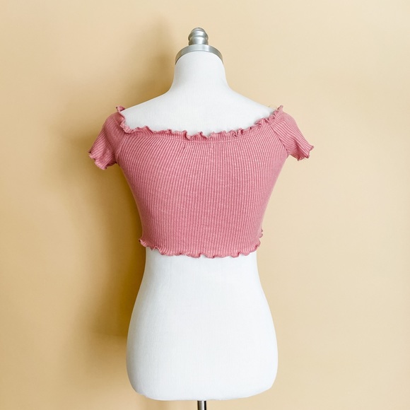 Ribbed Lettuce Crop Top - Dusty Pink - Picture 6 of 11